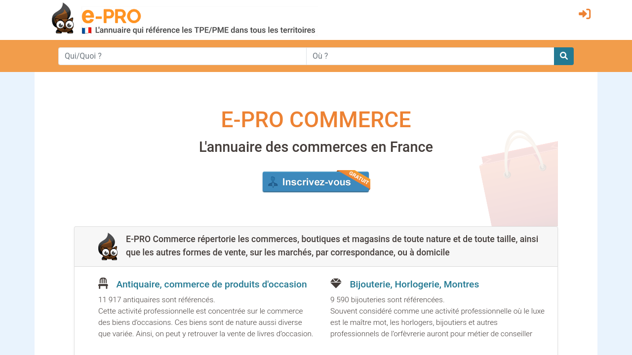 Page d'accueil de Annuaire des Commerces