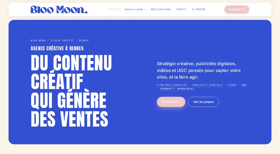 Site Bloo Moon, studio créatif à Rennes, conçu par Maël Guelou