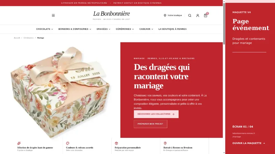 Maquette d’une page événement du site La Bonbonnière