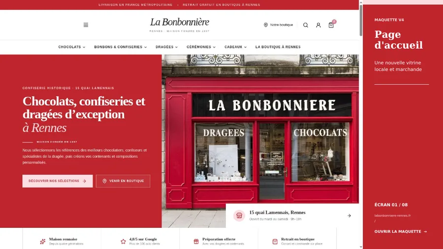 Maquette de la page d’accueil du site La Bonbonnière, conçue par Maël Guelou