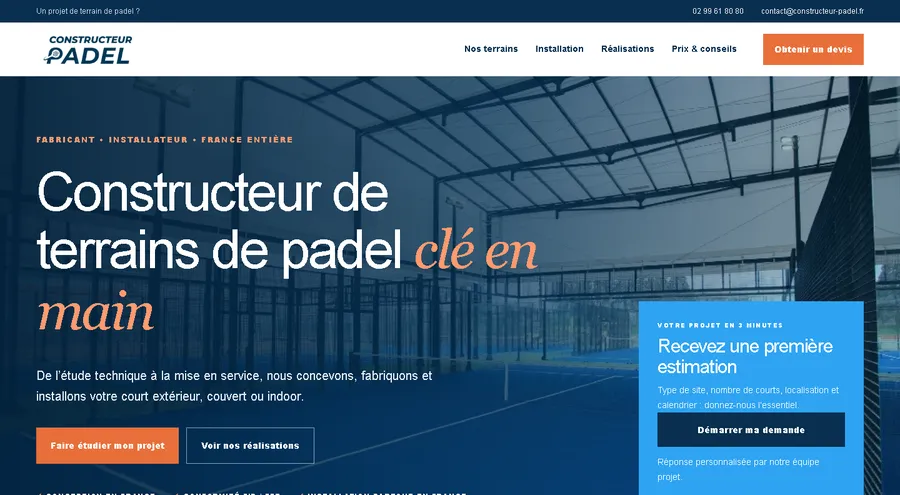 Site Constructeur Padel, fabricant de terrains de padel, réalisé par Maël Guelou