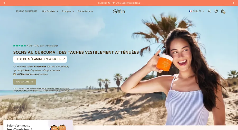 Boutique en ligne Séfia, cosmétiques au curcuma, réalisée par Maël Guelou